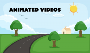 animated video illustration of a road through fields